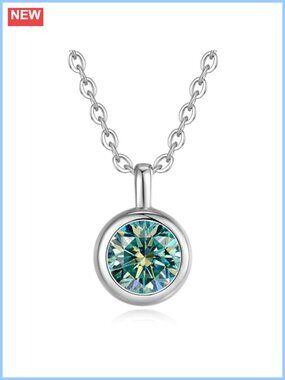925 Sterling Silver Moissanite Pendant Necklace Bezel Set Solitaire 18K White